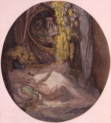 Kvinne på en seng av Franz von Bayros (1866 1924)