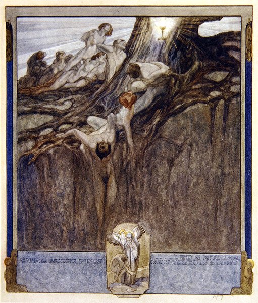 Illustrasjon fra Dantes guddommelige komedie, Paradiso, Canto IV, 1921 (wc på papir) av Franz von Bayros