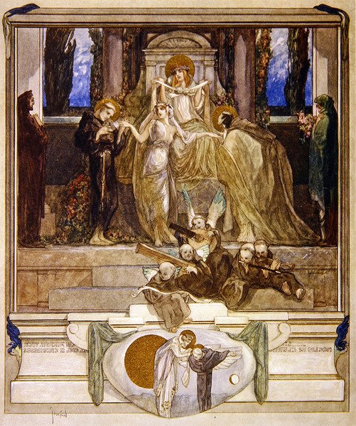 Illustrasjon fra Dantes guddommelige komedie, Paradiso, Canto XI, 1921 (wc på papir) av Franz von Bayros