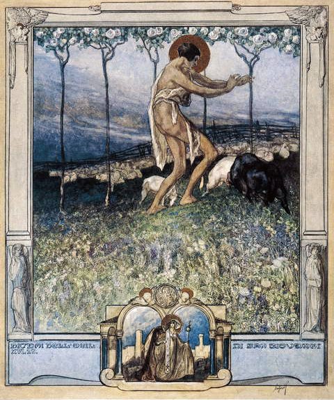 Illustrasjon fra Dantes guddommelige komedie, Paradiso, Canto XVI, 1921 (wc på papir) av Franz von Bayros