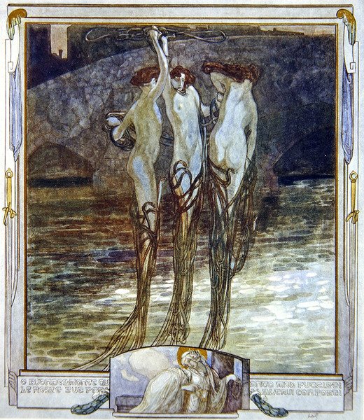 Illustrasjon fra Dantes guddommelige komedie, Paradiso, Canto XVI, 1921 (wc på papir) av Franz von Bayros