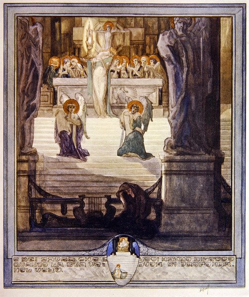 Illustrasjon fra Dantes guddommelige komedie, Paradiso, Canto XXVIII, 1921 (wc på papir) av Franz von Bayros