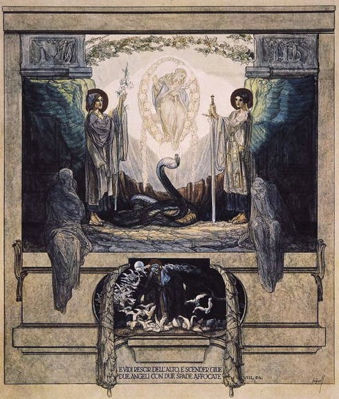 Illustrasjon fra Dantes guddommelige komedie, Skjærsilden, Canto VIII: 24, 1921 (wc på papir) av Franz von Bayros
