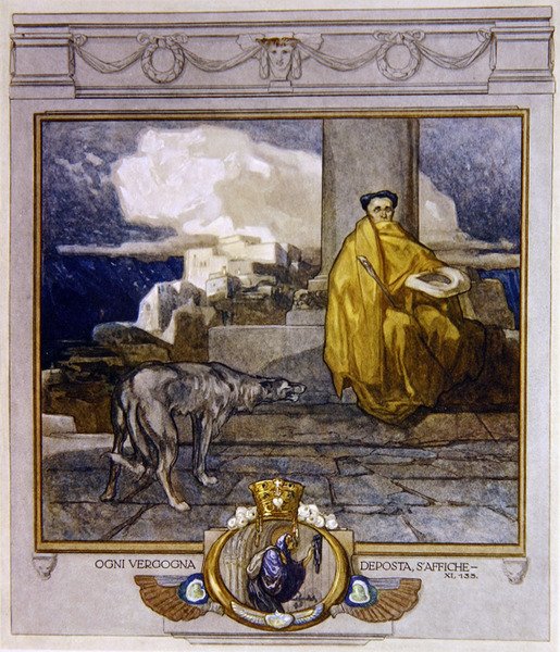 Illustrasjon fra Dantes guddommelige komedie, Skjærsilden, Canto XI: 135, 1921 (wc på papir) av Franz von Bayros