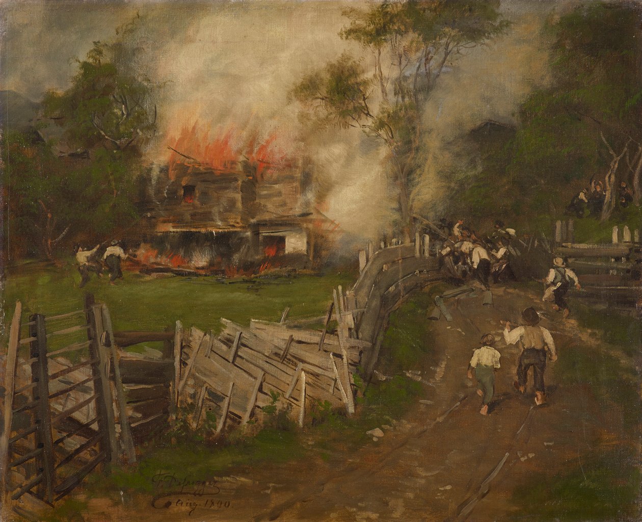 Det brennende Seppenhaus i Reith av Franz von Defregger