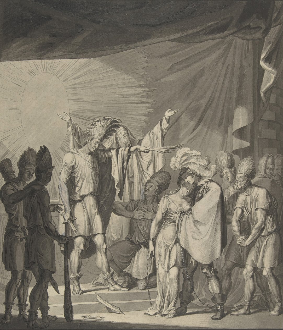 Solkongen salver et bundet par, fra August von Kotzebues Die Sonnenjungfrau, 1800-tallet. av Franz von Hauslab