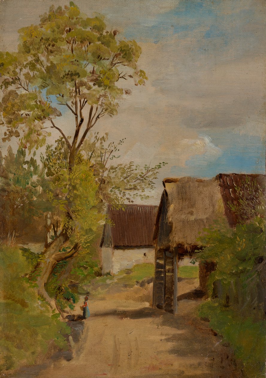 Landsbygate i Aresing (?) med en kvinnelig figur av Franz von Lenbach