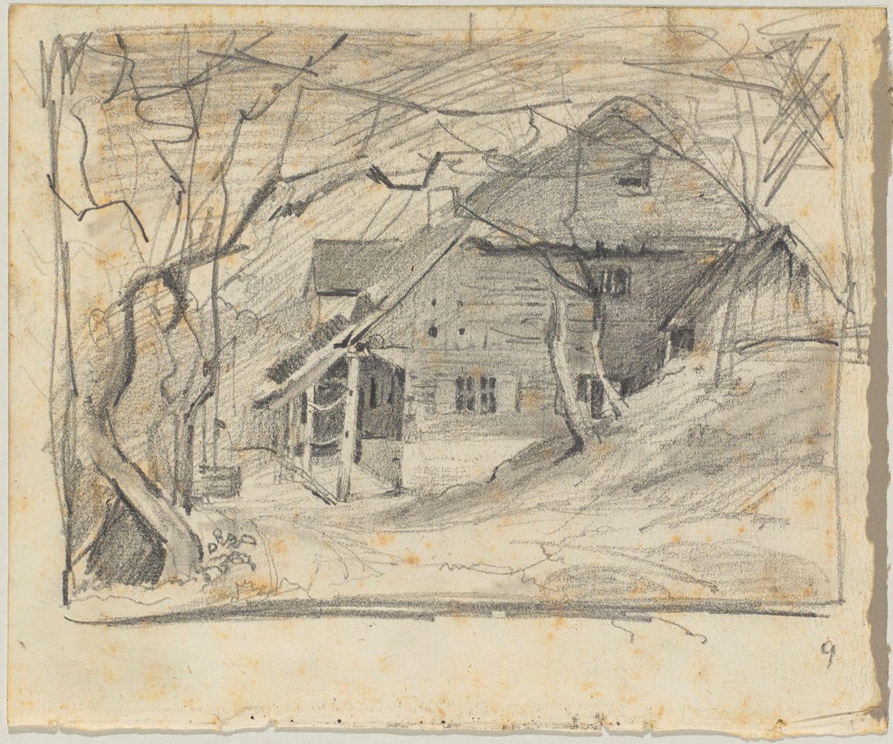Gård under nakne trær av Franz von Lenbach