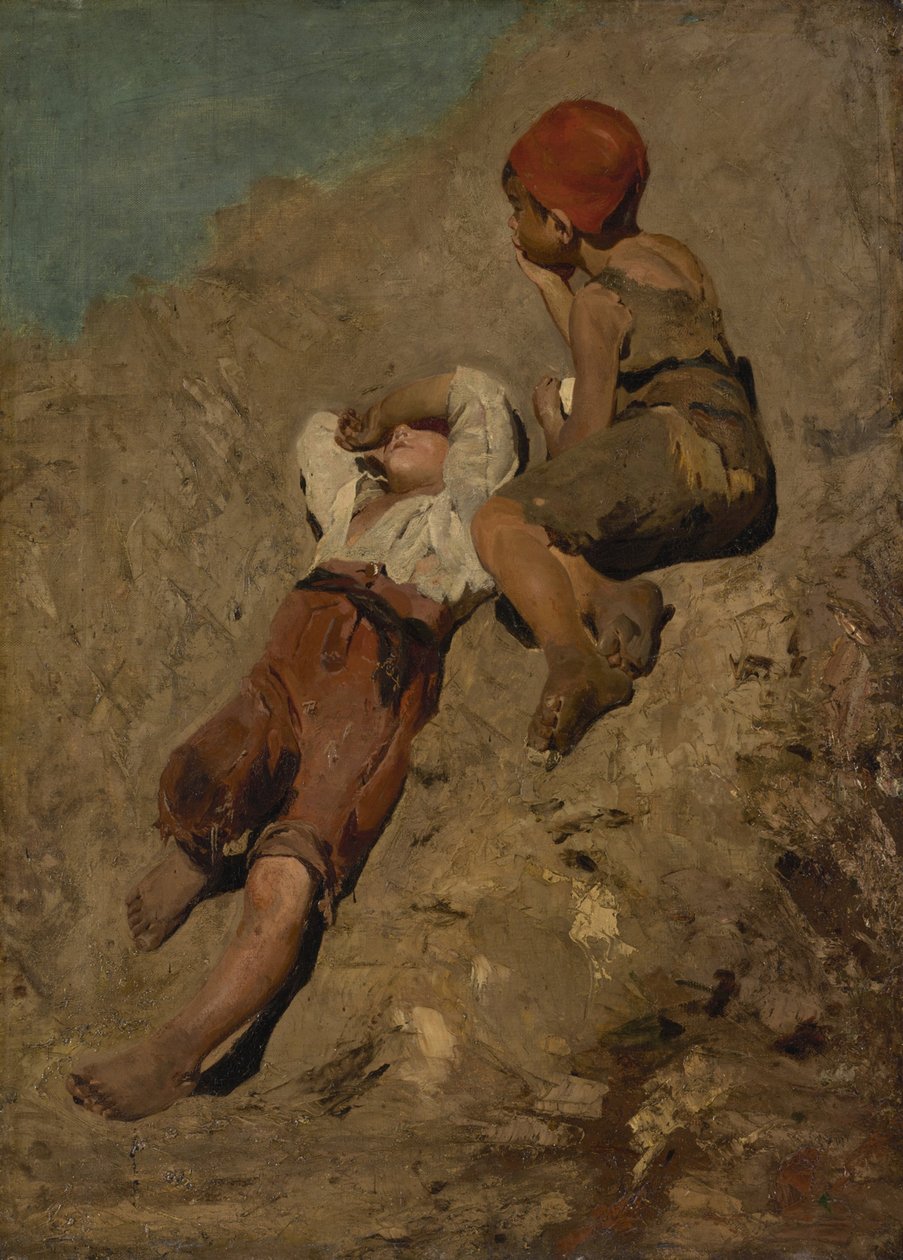 To bondegutter i en skråning av Franz von Lenbach