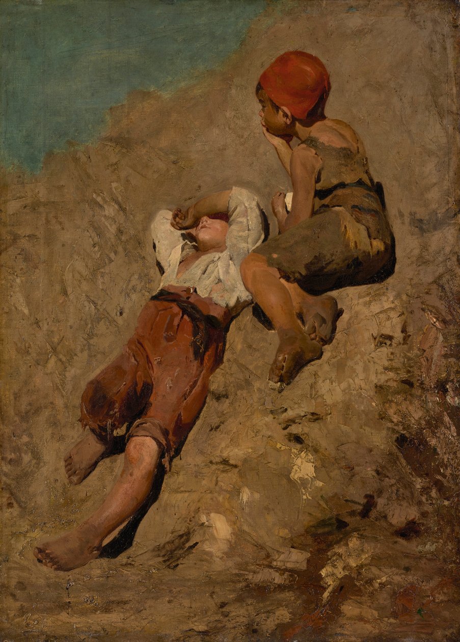 To bondegutter i en skråning av Franz von Lenbach
