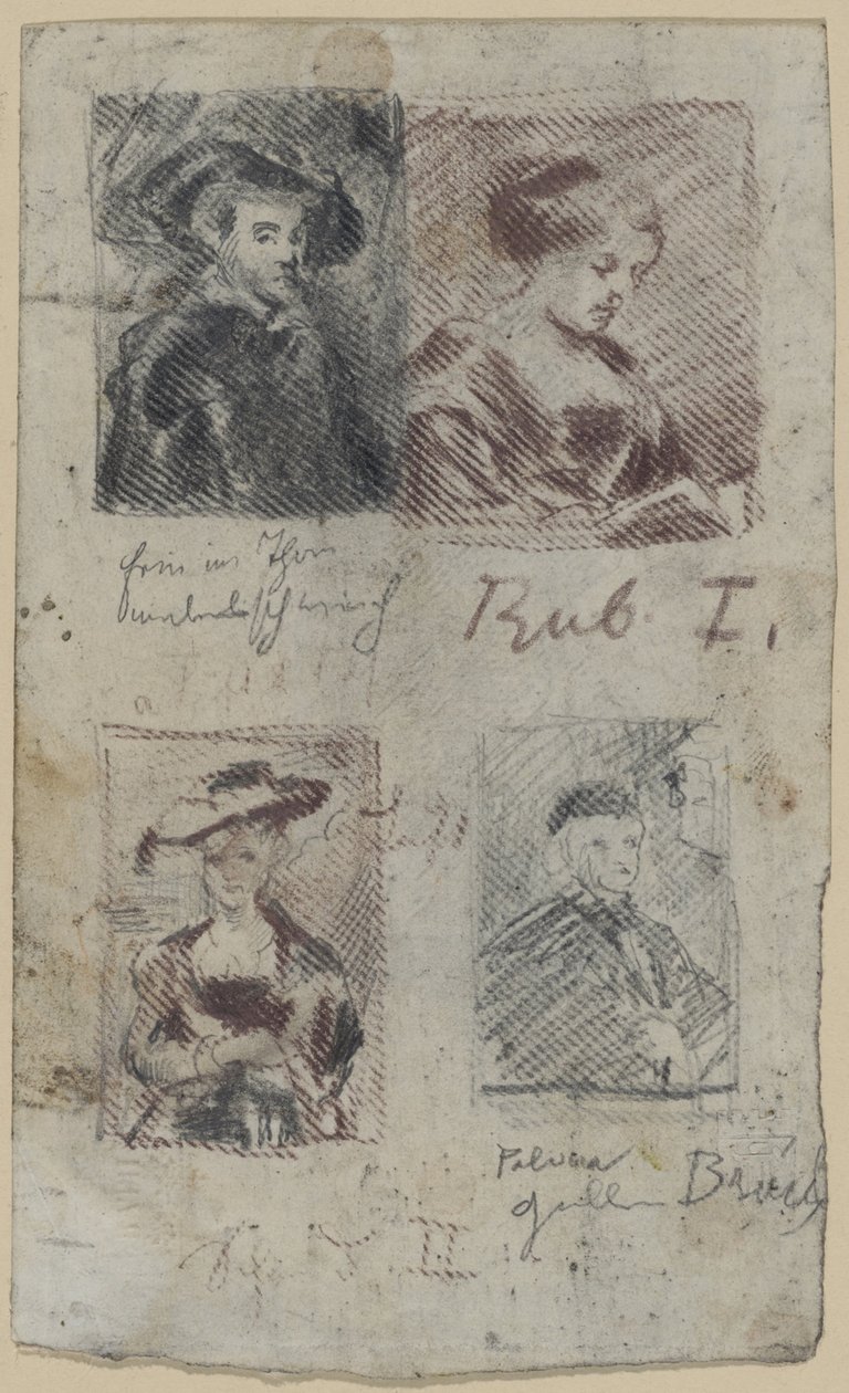 Tre kopiskisser etter Peter Paul Rubens, en etter Palma Vecchio (?) av Franz von Lenbach, Peter Paul Rubens