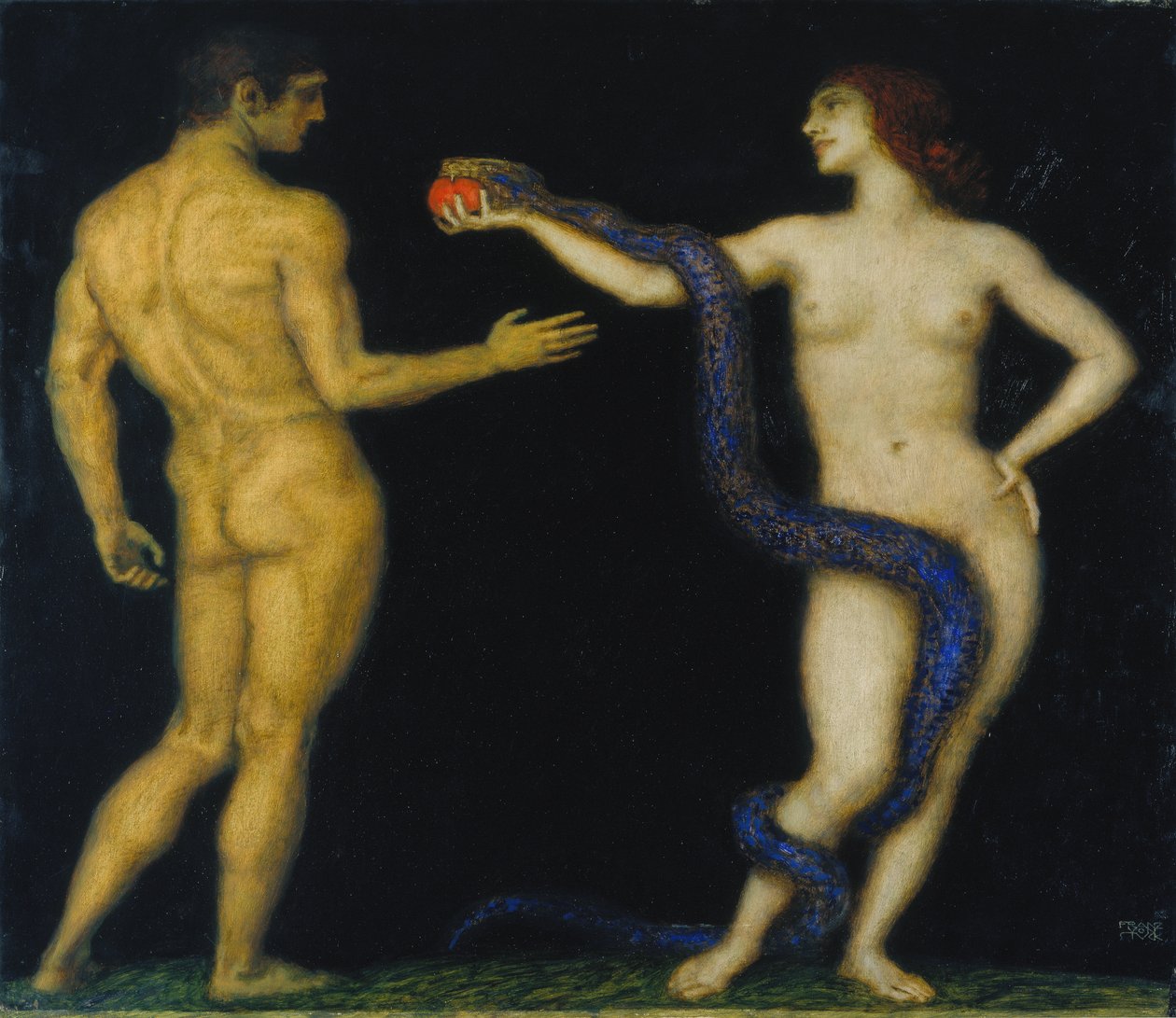 Adam og Eva, ca. 1920 (tempera på tre) av Franz von Stuck