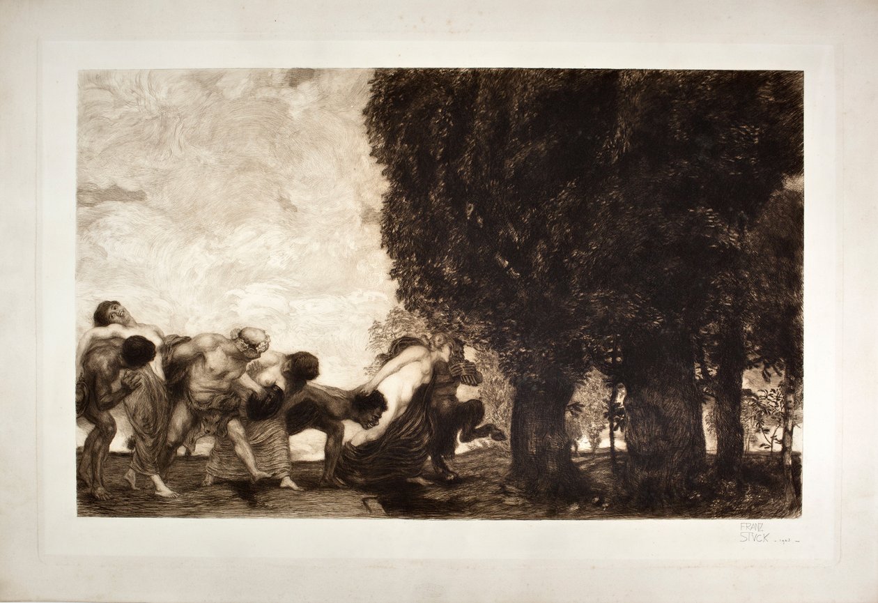 BBacchanter, satyrer og nymfer (etsing, 1900-tallet) av Franz von Stuck