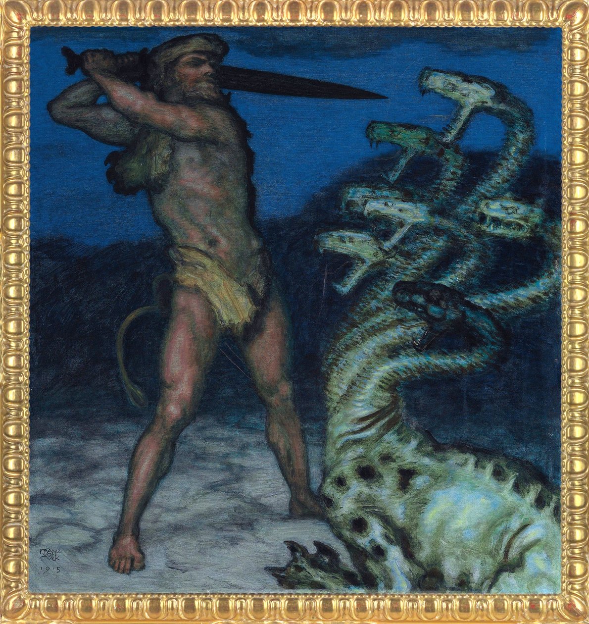 Hercules and Hydra - Peinture de Franz Ritter von Stuck (1863-1928) - 1915 - Syntonos farger på lerret - Museum Villa Stuck av Franz von Stuck