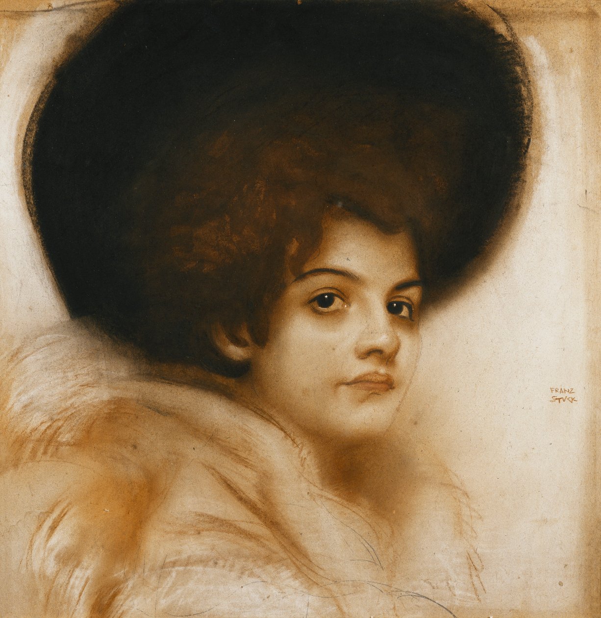 Portrett av en dame med hatt, av Franz von Stuck