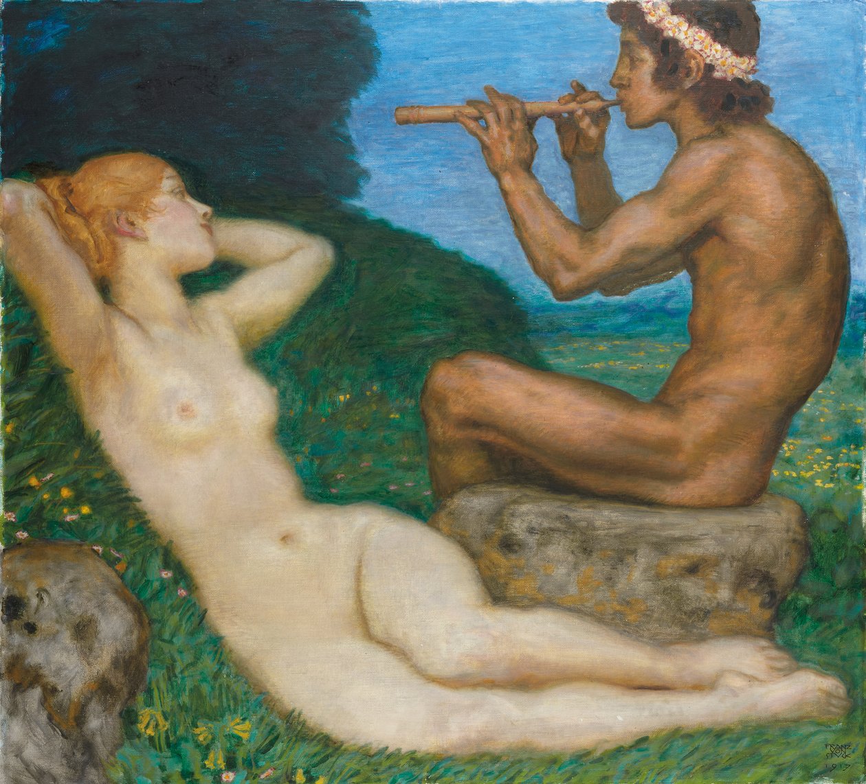 Vår kjærlighet; Liebesfr?hling, 1917 av Franz von Stuck