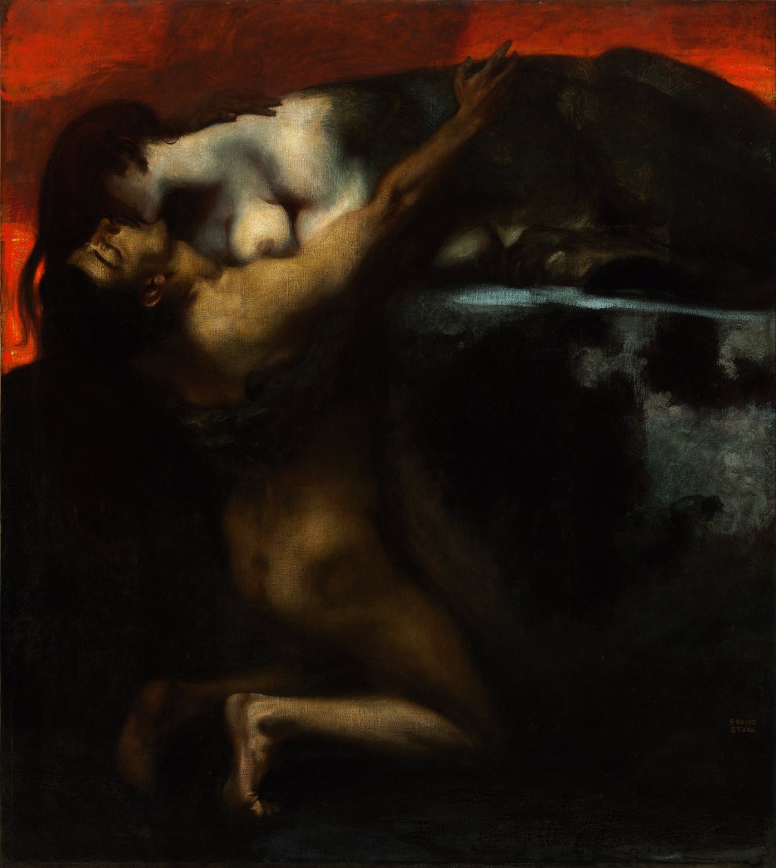 The Kiss of the Sfinx - Peinture de Franz Ritter von Stuck (1863-1928) - 1895 - Olje på lerret - 160x144,8 - Szepmuveszeti Muzeum, Budapest av Franz von Stuck