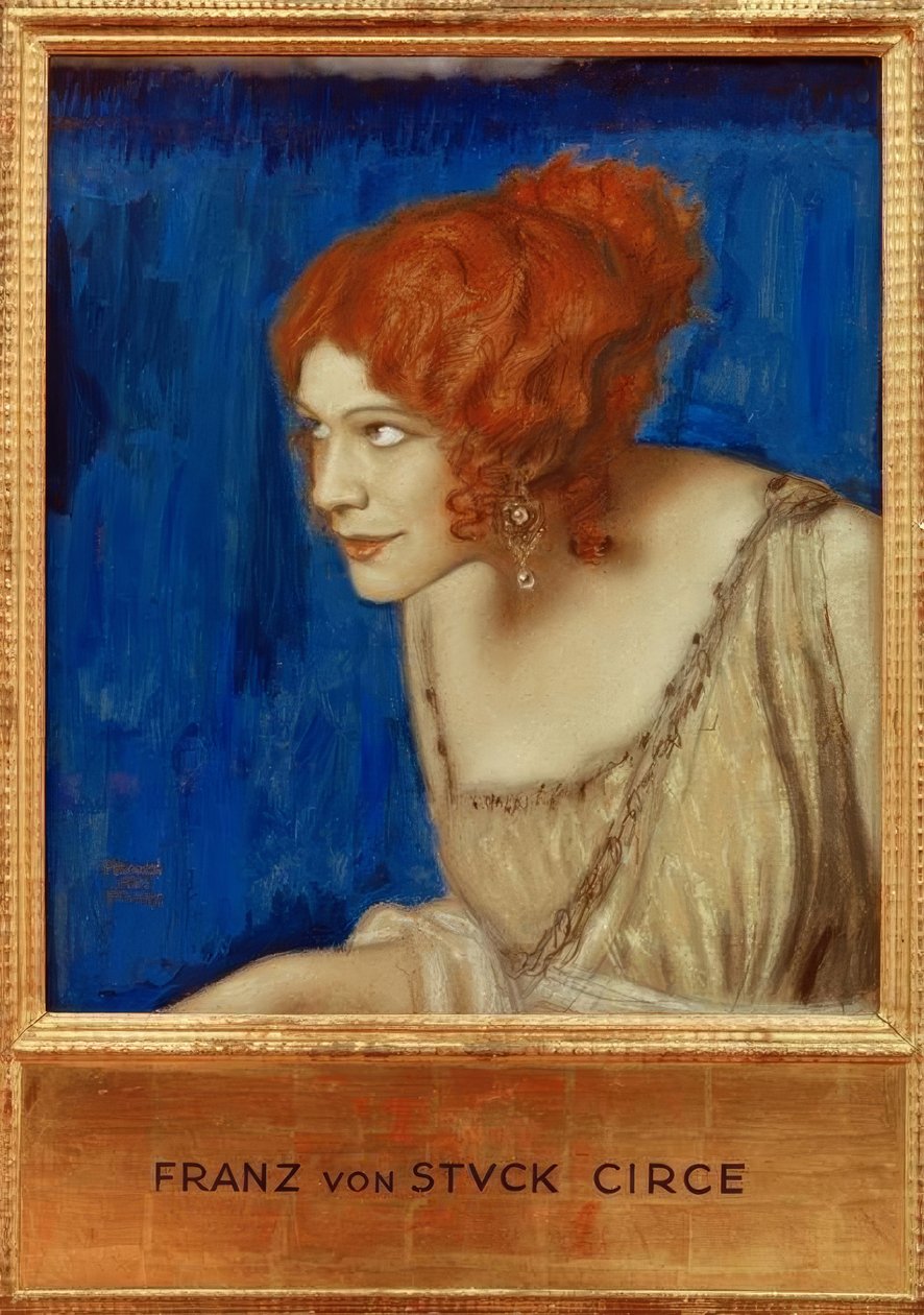 Tilla Durieux als Circe / F. v. Sittende fast av Franz von Stuck