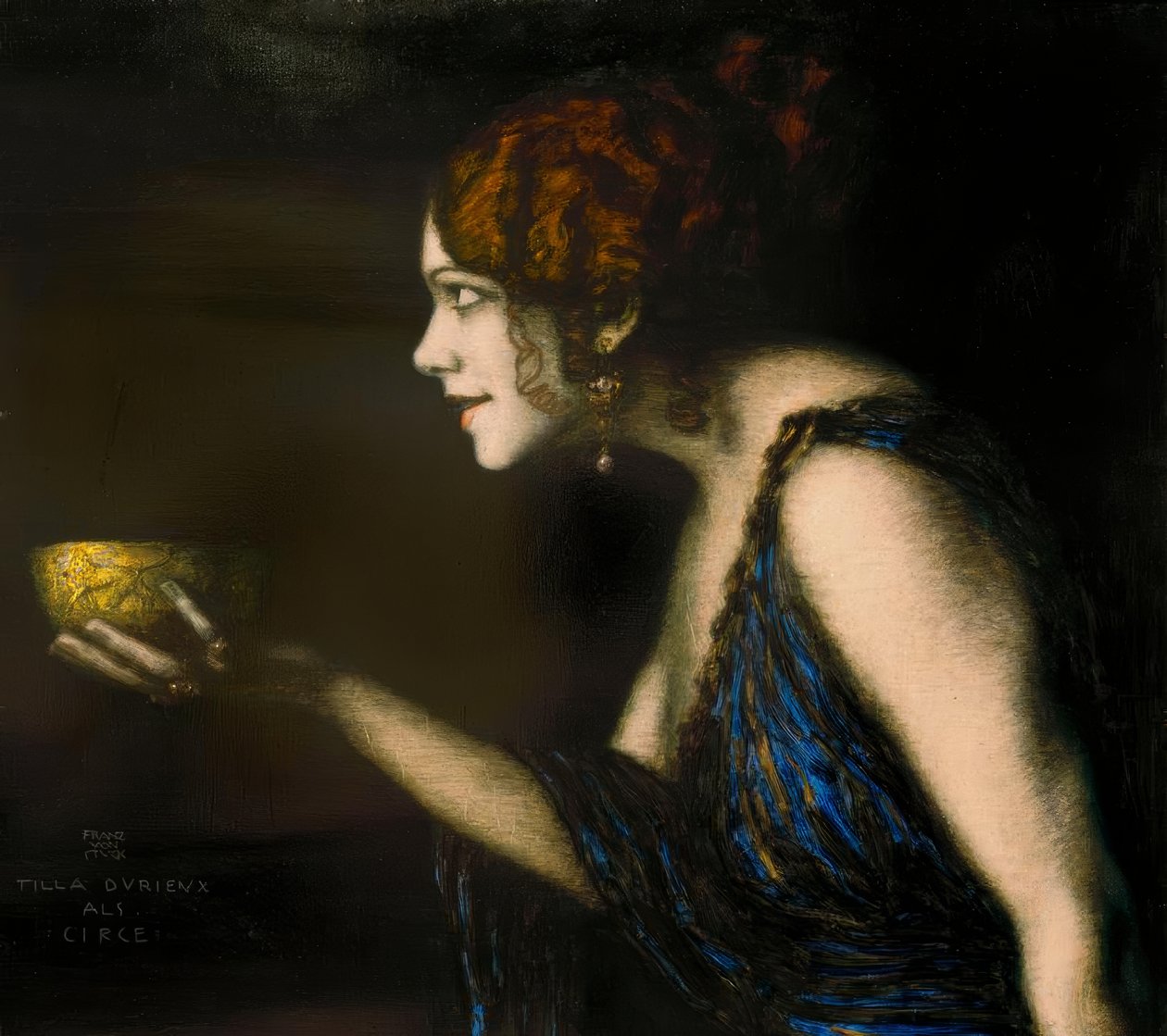 Tilla Durieux als Circe / F. v. Sittende fast av Franz von Stuck
