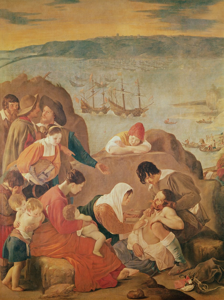 Omsorg for kvinner etter slaget ved gjenerobringen av San Salvador Bay, Brasil av Juan Bautista Maíno