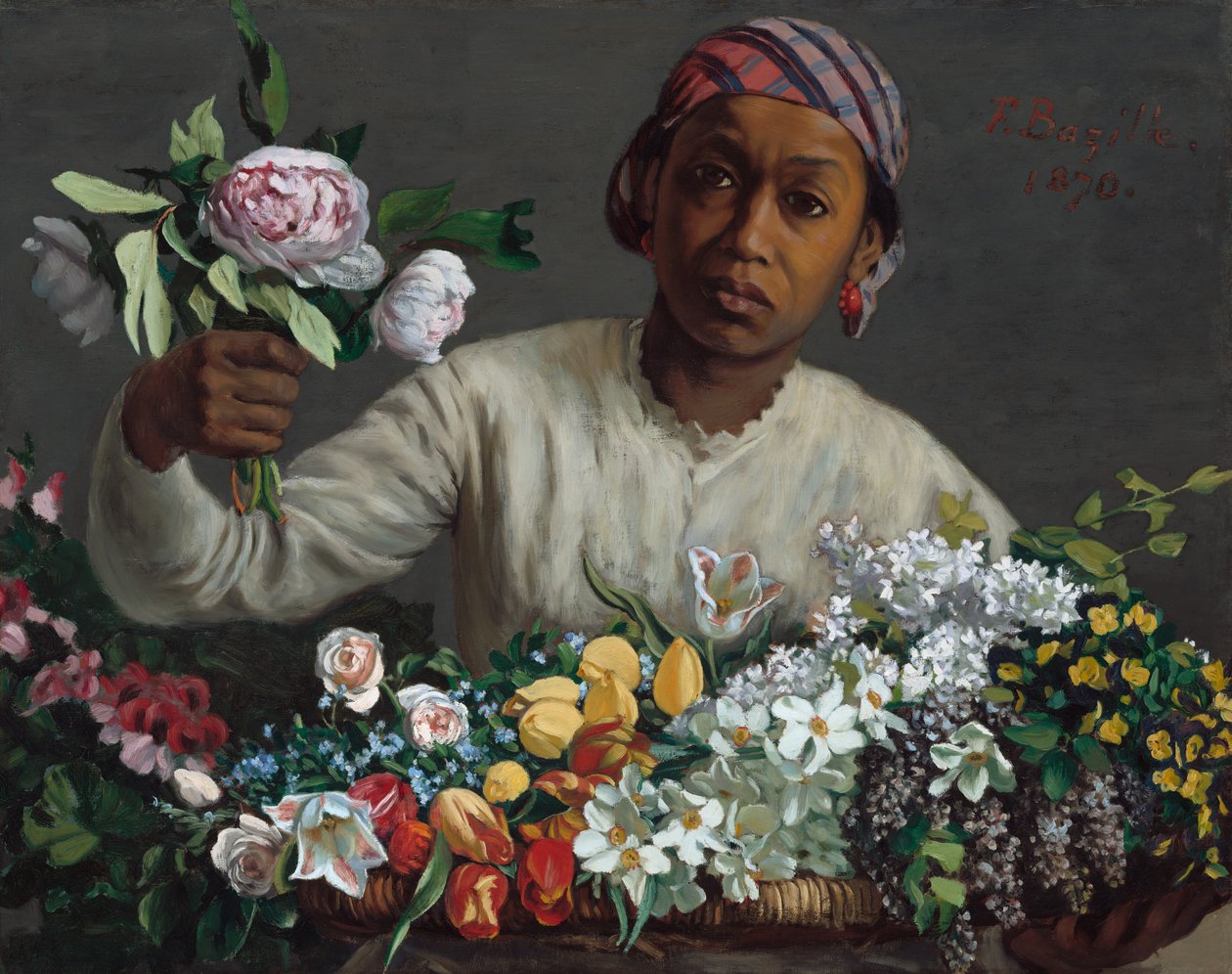 Ung kvinne med peoner av Frédéric Bazille