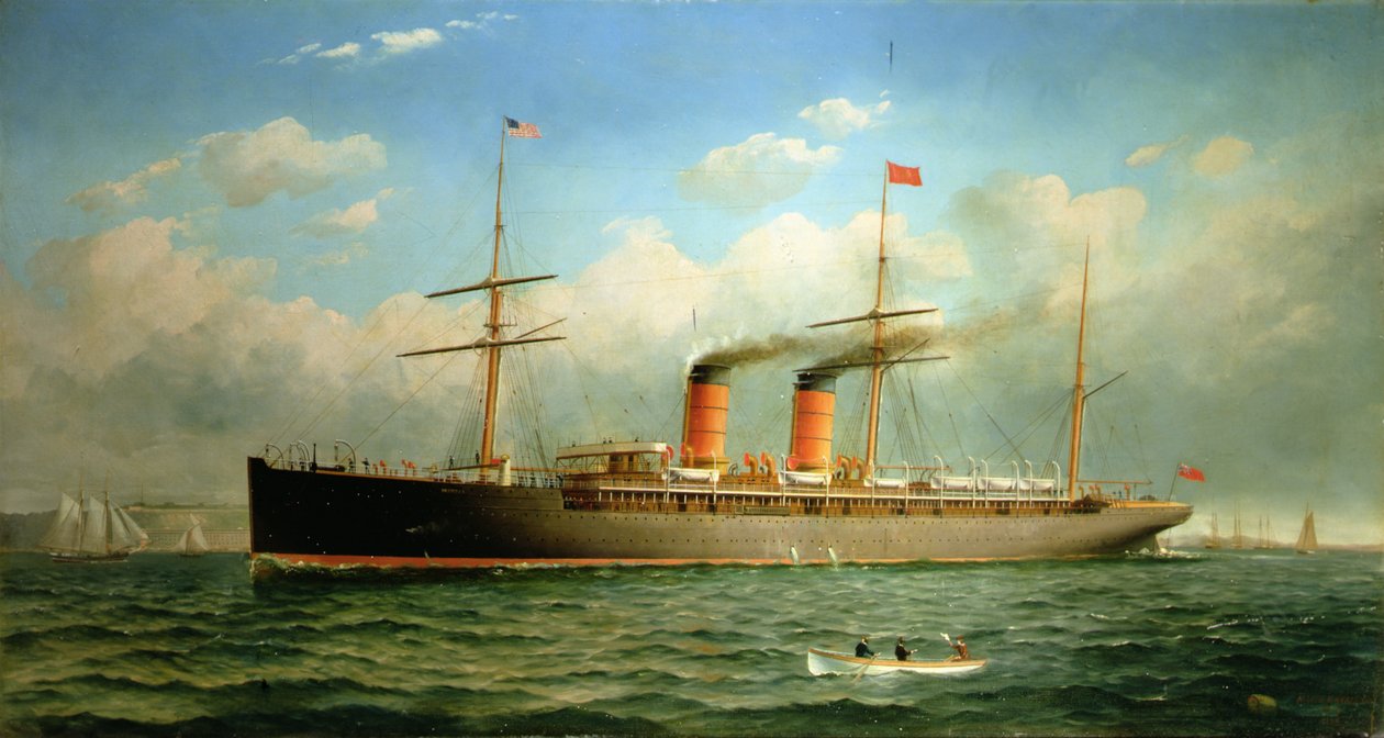 Cunard Liner RMS Umbria utenfor Brooklyn Heights, ved East River, New York av Fred Pansing
