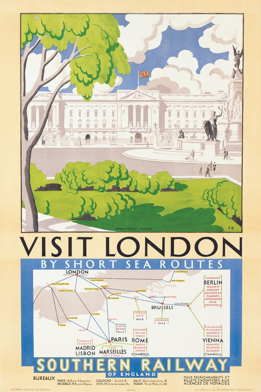 "Visit London", plakat som reklamerer for Southern Railway av Freda Beard