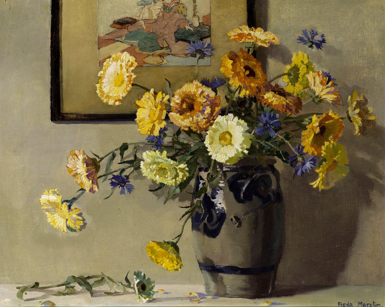 Marigolds, ca. 1920 (olje på lerret) av Freda Marston