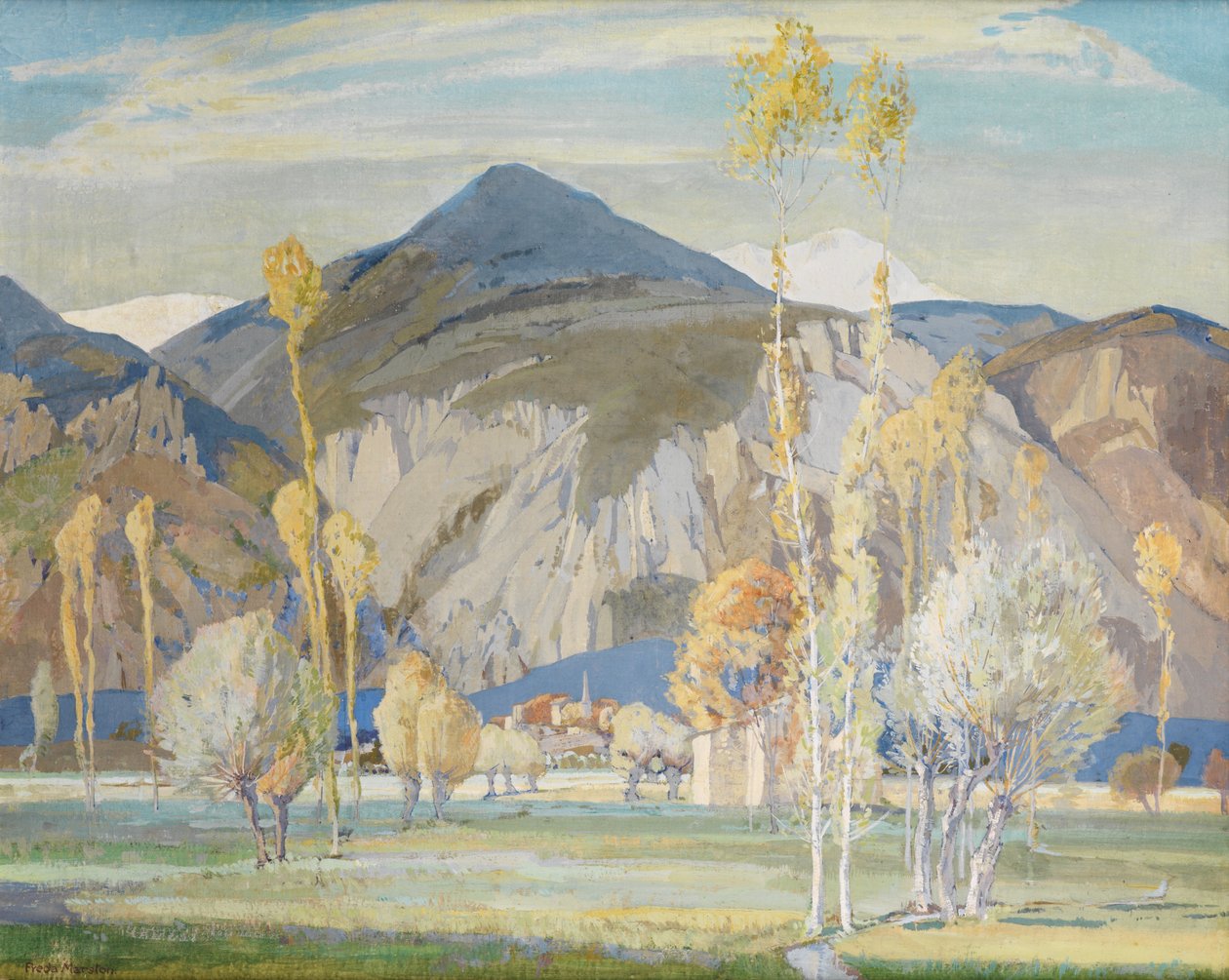 De maritime alpene, nær Alassio (Tempera på silke lagt på panel) av Freda Marston