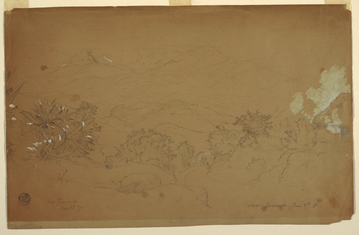 Tegning, landskap nær Guaranda, Ecuador, 4. juni 1857 av Frederic Edwin Church