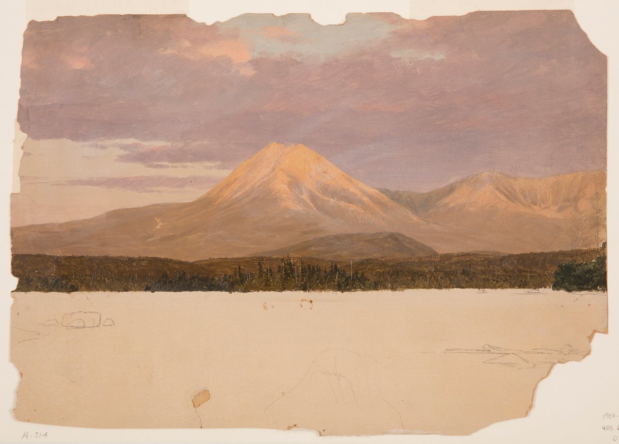 Tegning, Mount Katahdin fra Katahdin -sjøen, 1878 av Frederic Edwin Church
