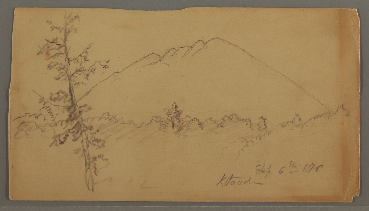 Tegning, Katahdin -fjellet, skog, tre i forgrunnen av Frederic Edwin Church