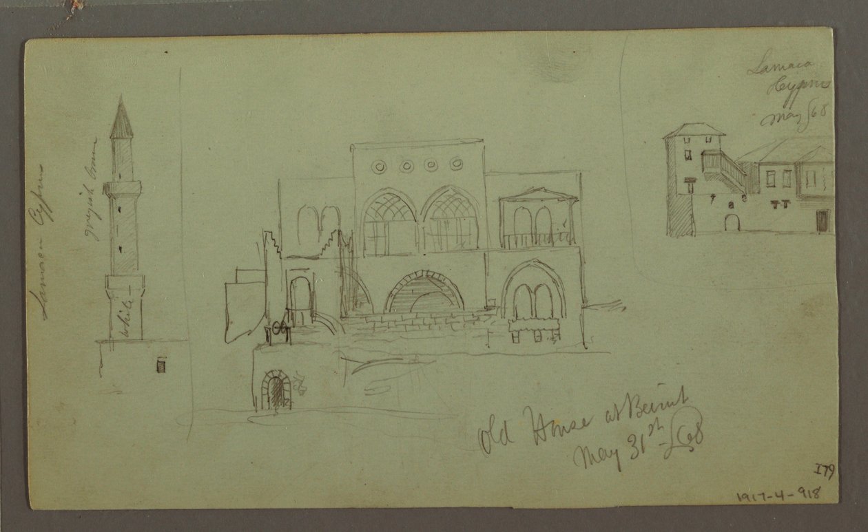 Tegning, Old House, Beirut, 1868 av Frederic Edwin Church