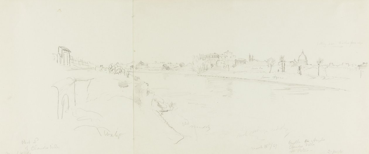Tegning. Skisser fra Roma. A. St. Peters og Vatikanstaten vist fra nordøst. B, C. ... av Frederic Edwin Church