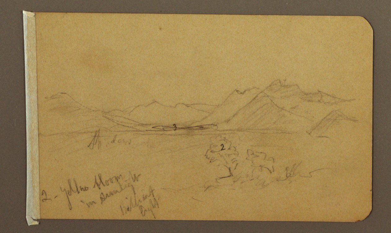 Tegning, dal, fjell, muligens 1893 av Frederic Edwin Church