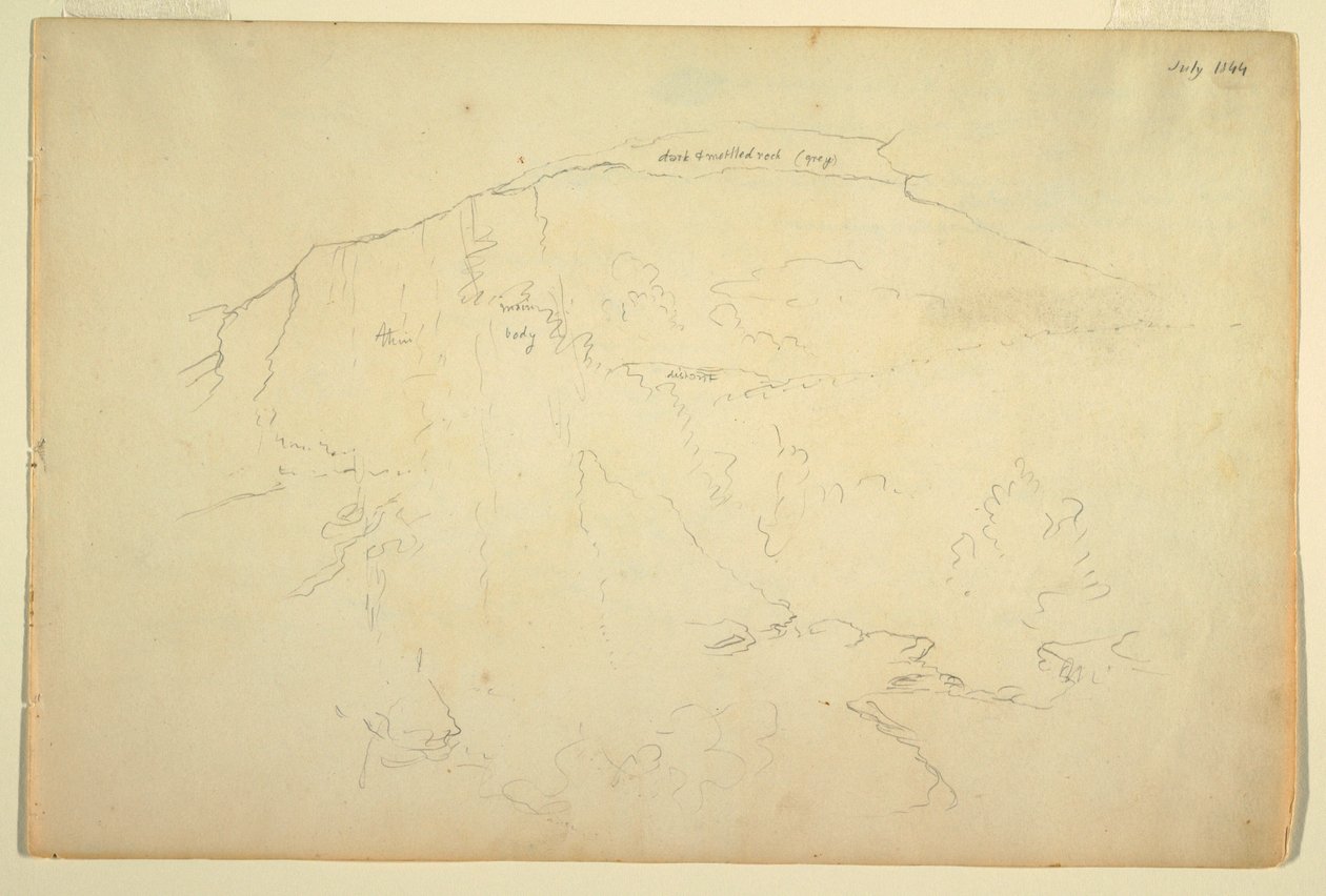 Tegning, Wooded Hillside, Catskill Mountains, juli 1844 av Frederic Edwin Church