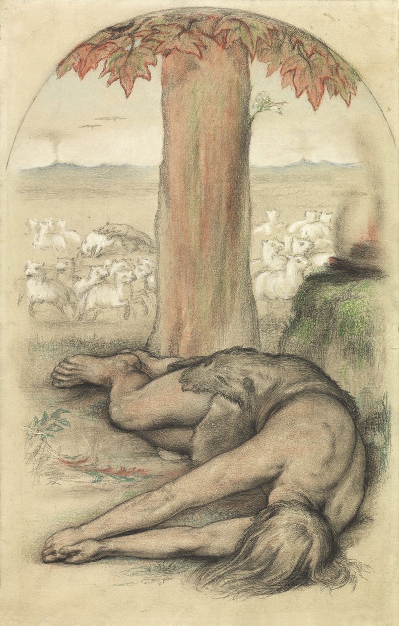 Allegori om lediggang (blyant og kritt på papir) av Frederic James Shields