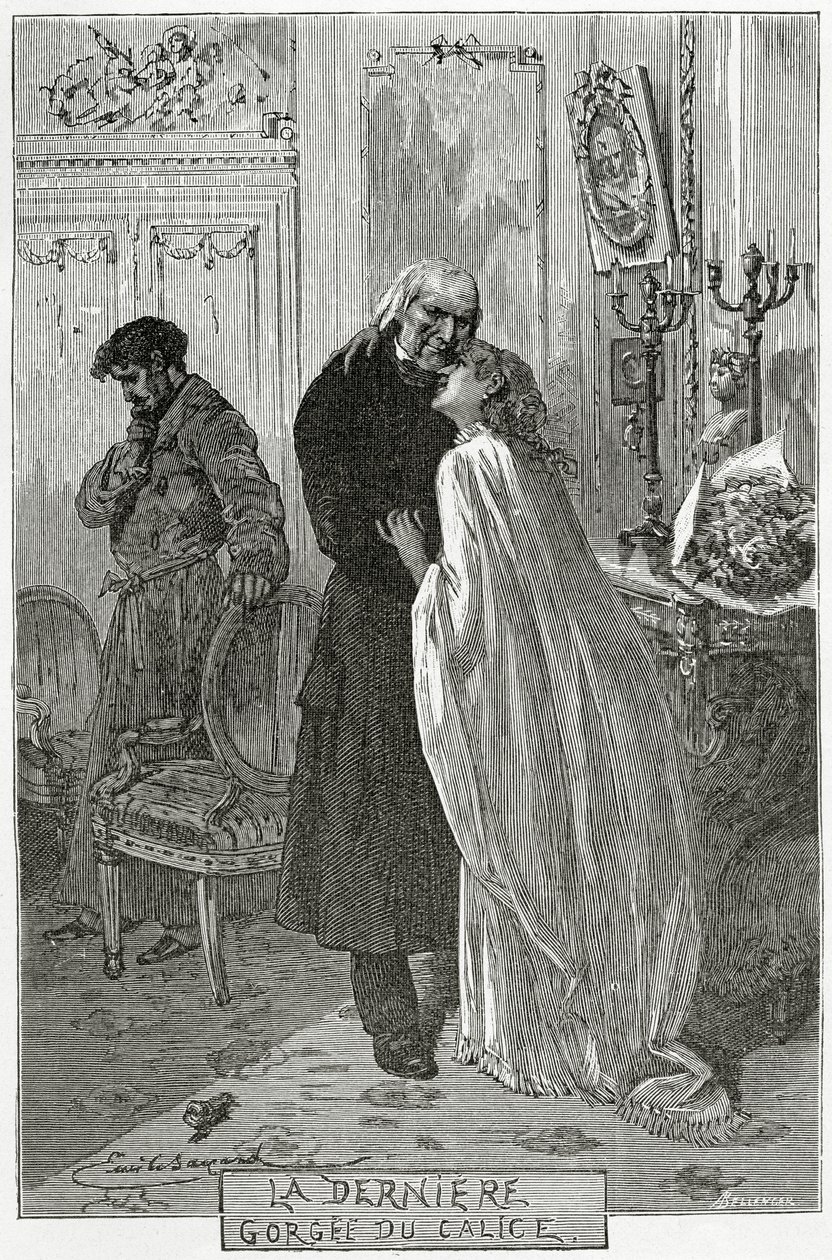 The Last Gorge of Chalice - Illustrasjon fra Les Misérables, 1800-tallet (bw-gravering) av Frederic Theodore Lix