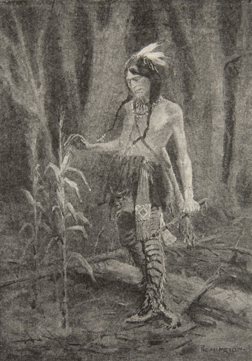 Og han så en ungdom nærme seg, Dressed in garments green and yellow, fra The Song of Hiawatha av Henry Wadsworth Longfellow (1807-82), pub. av George G. Harrap und Company Ltd., 1911 av Frederic Remington