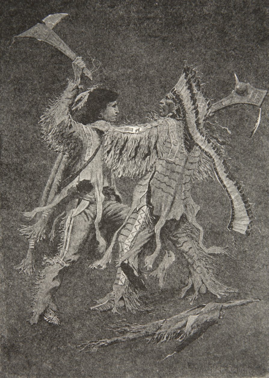 Så begynte det største slaget, at solen noen gang hadde sett på, fra The Song of Hiawatha av Henry Wadsworth Longfellow (1807-82), pub. av George G. Harrap und Company Ltd., 1911 av Frederic Remington