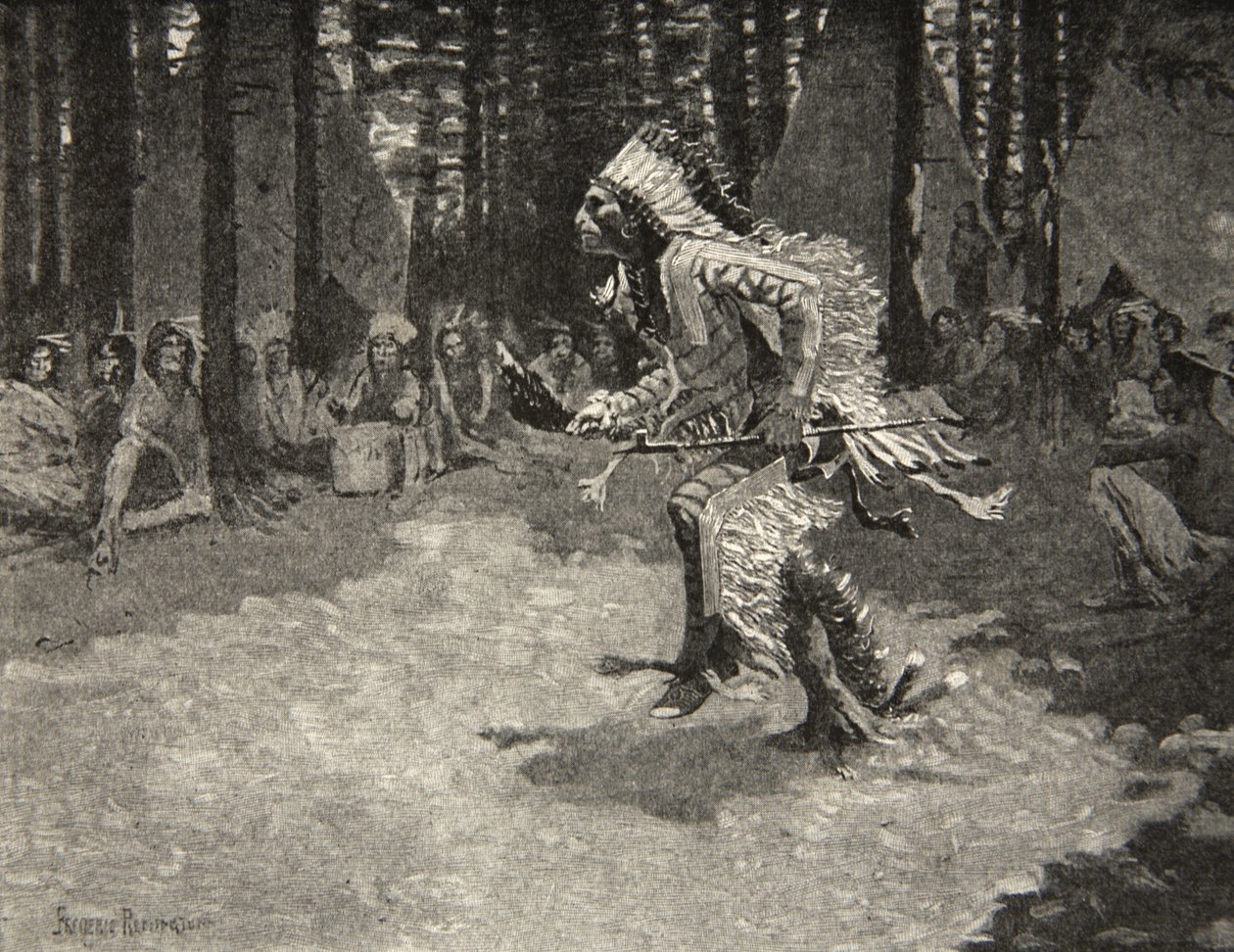 Gjennom skyggene og solskinnet, Treading softly like a panter, fra The Song of Hiawatha av Henry Wadsworth Longfellow (1807-82), pub. av George G. Harrap und Company Ltd., 1911 av Frederic Remington