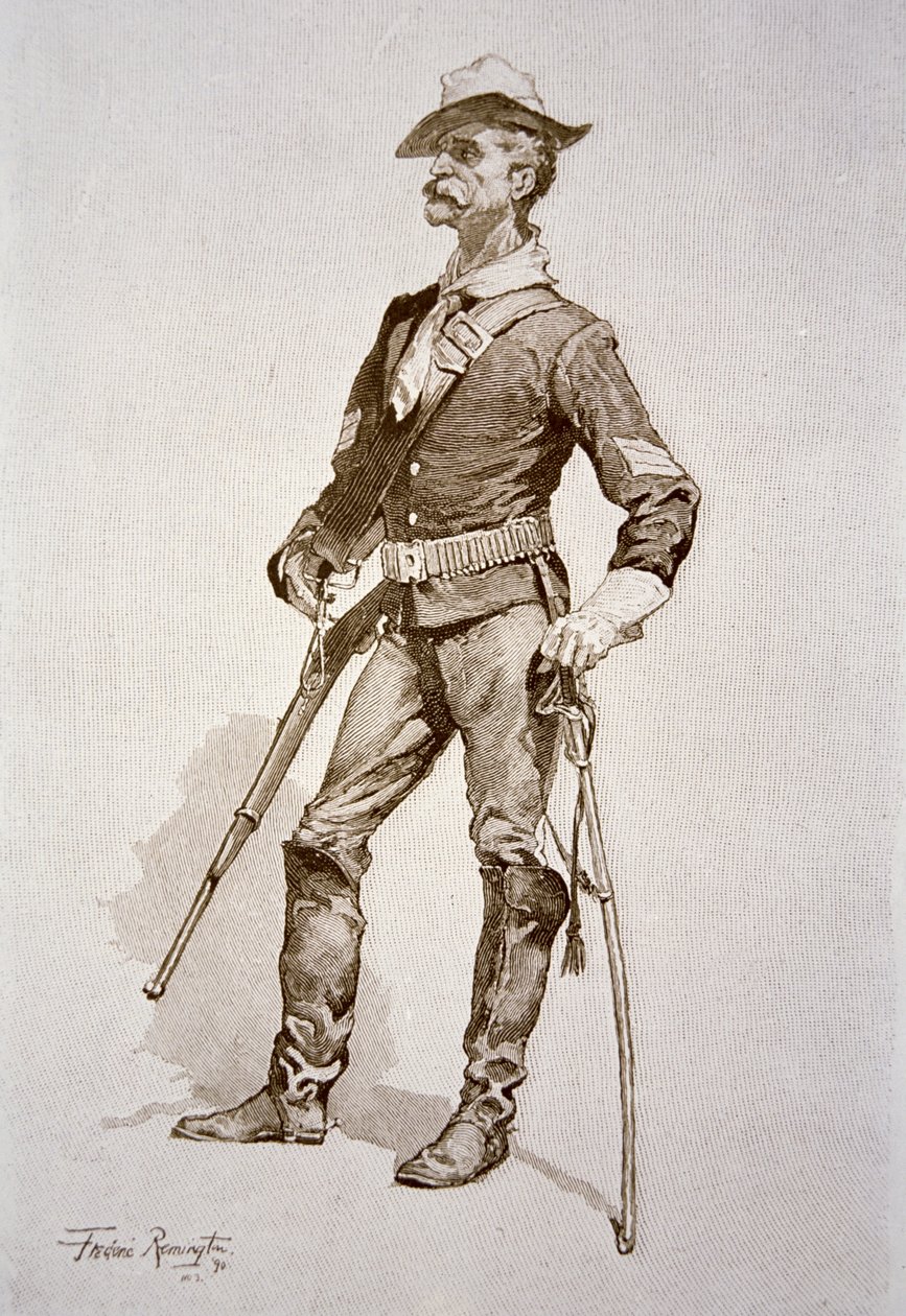 En sersjant for amerikansk kavaleri, etter en tegning fra 1890 (gravering) av Frederic (after) Remington