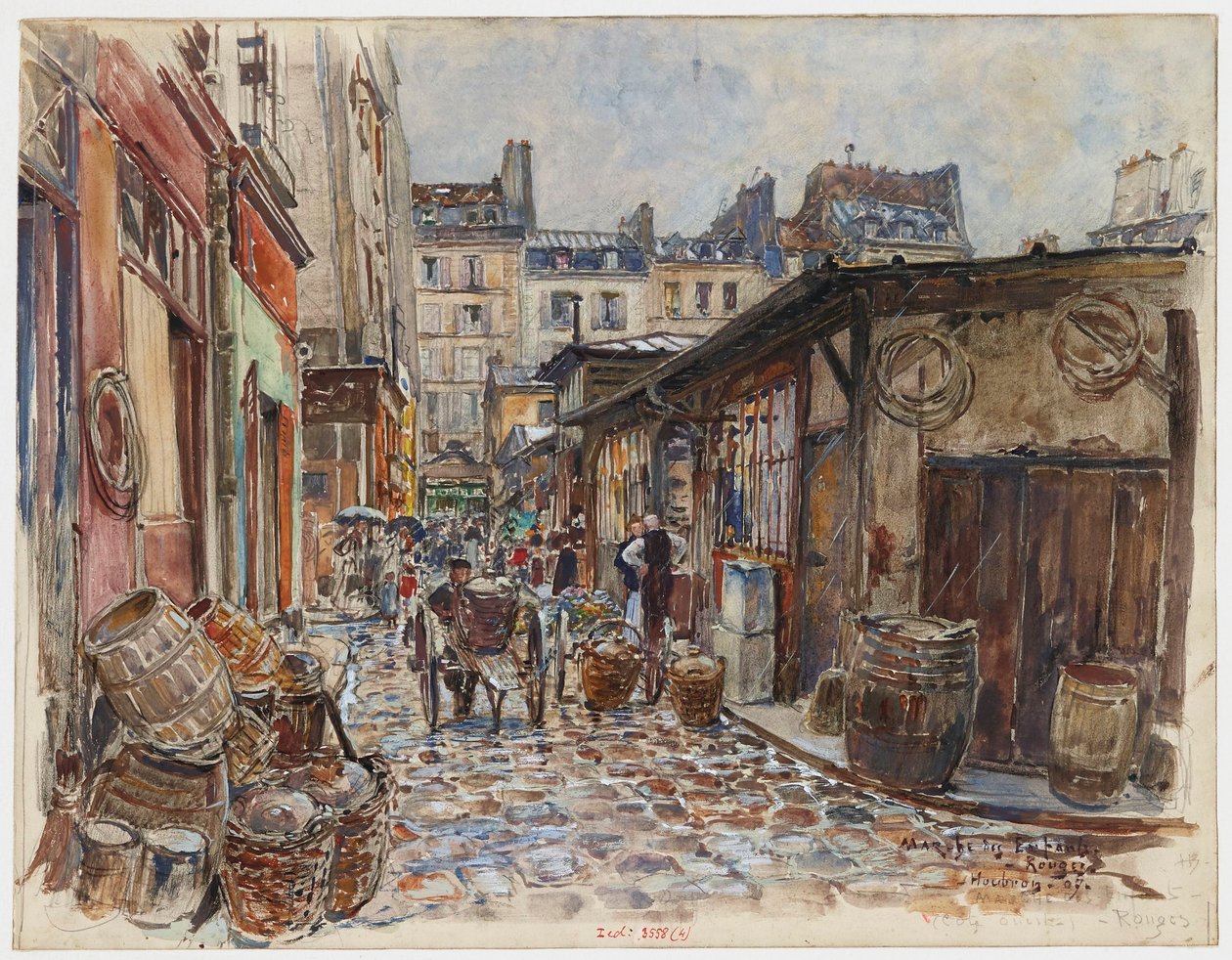 Marché des Enfants Rouges, vestsiden, i regnet av Frederic Anatole Houbron