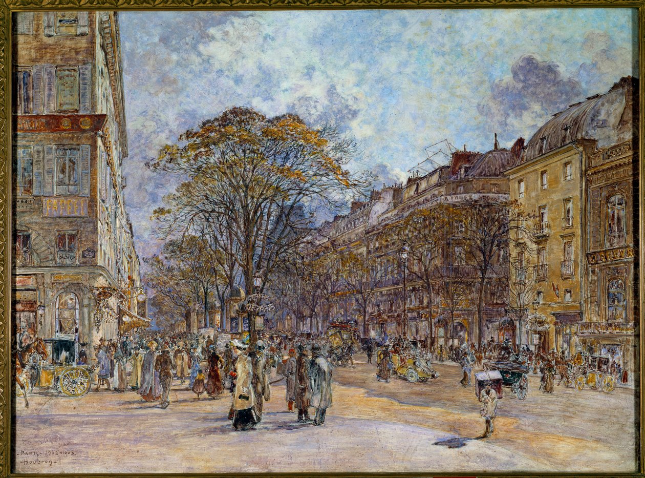 Le boulevard des Italians in Paris Maleri av Frederic Anatole Houbron (1851-1908) 1902 Søn. 0,55x0,73 m Paris, Musee Carnavalet - Boulevard des Italians i Paris. Maleri av Frederic Anatole Houbron (1851-1908) av Frederic Anatole Houbron