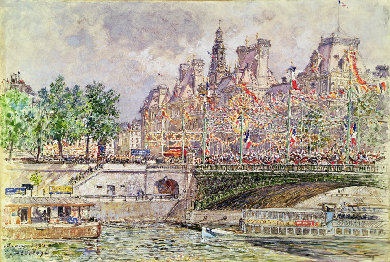 Place de lHotel de Ville, Paris, 14. juli 1905 av Frederic Anatole Houbron