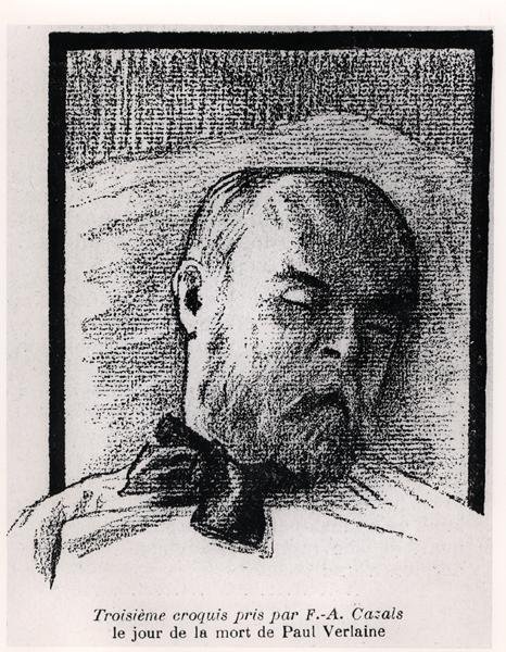 Skisse av Paul Verlaine på dødsleiet hans, fra 
