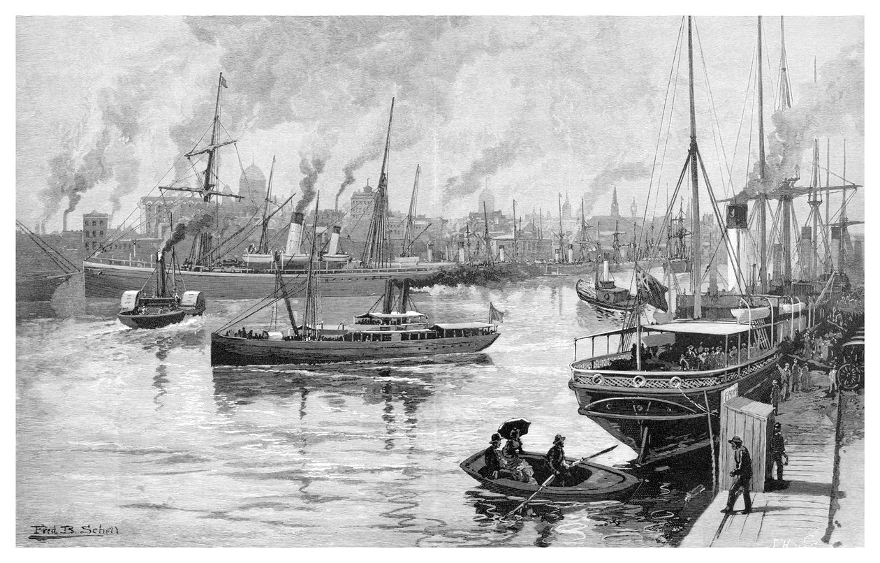 Melbourne fra Yarra, Victoria, Australia, 1886. av Frederic B. Schell