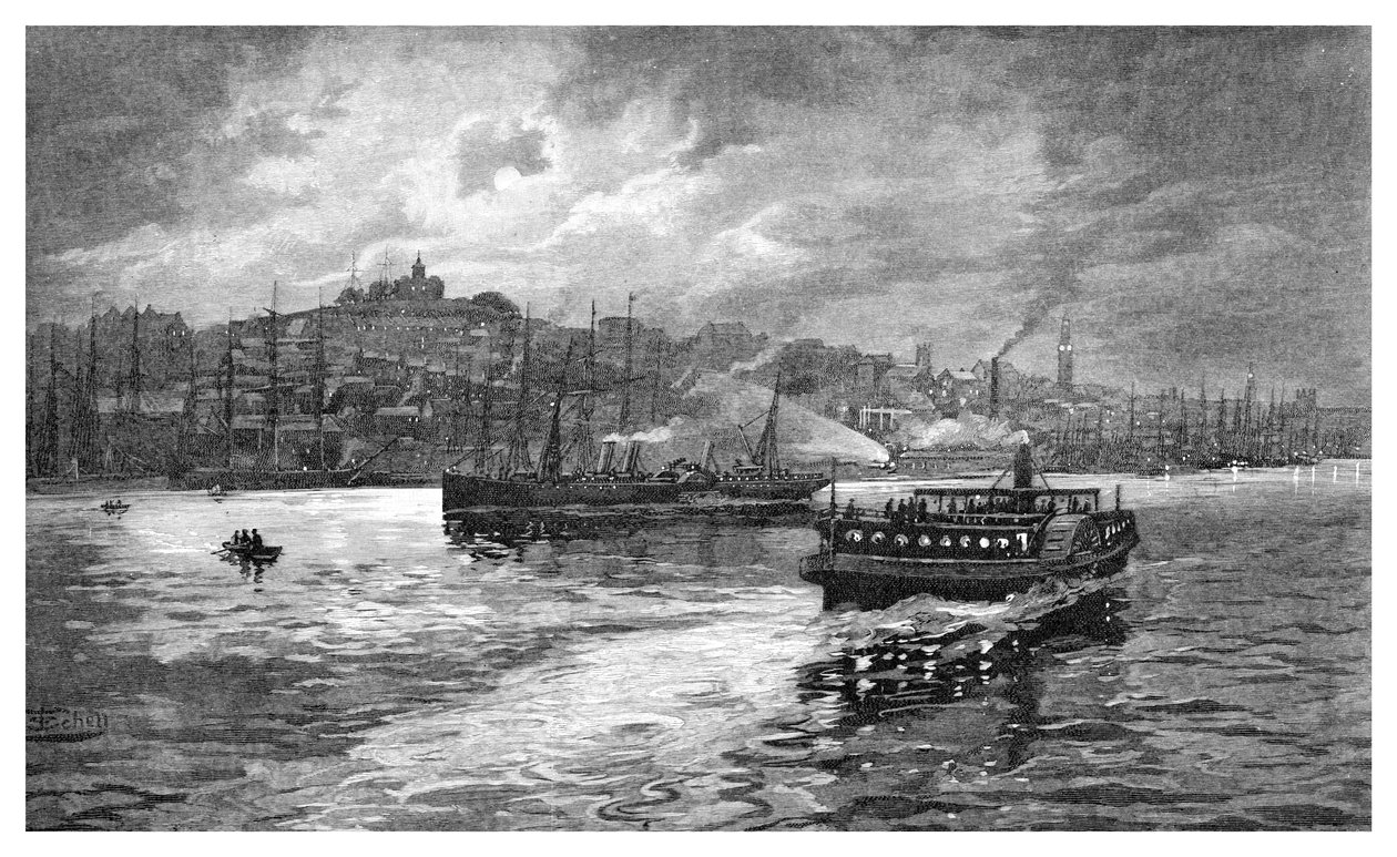 Nattscene, Darling Harbour, Sydney, New South Wales, Australia, 1886. av Frederic B. Schell