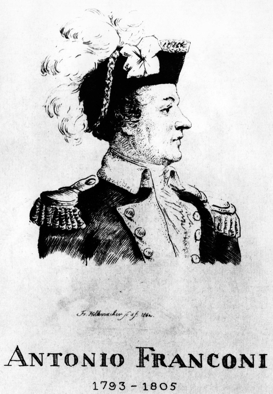 Circus: Eau forte av Frédéric Hillemacher, portrett av Antonio Franconi (1793-1805) - i "The Franconi Circus"". av Frederic Desire Hillemacher