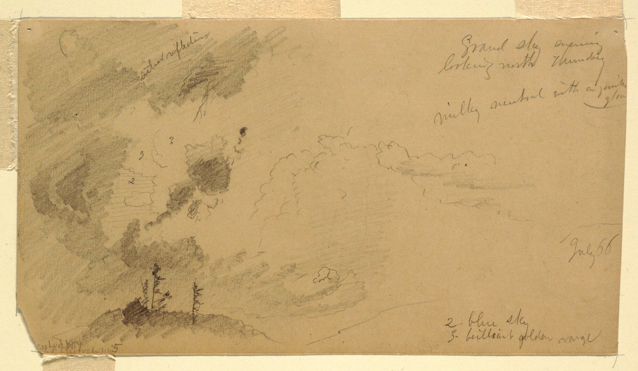 Skyet kveldshimmel over en bakke av Frederic Edwin Church
